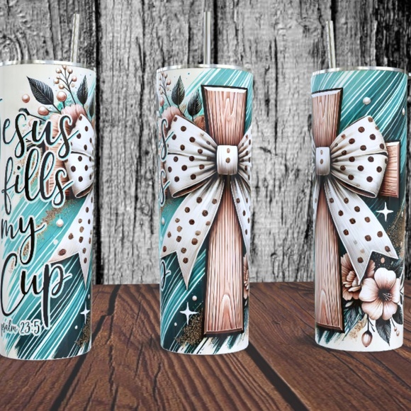 Jesus Fills My Cup Psalm 23:5 20 oz Skinny Tumbler - Picture 1 of 5
